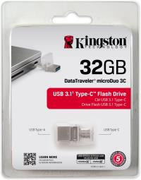 KINGSTON 32GB DTDUO3C/32GB DT MicroDuo 3C, USB 3.0/3.1 + Type-C Çift Taraflı Flash Bellek